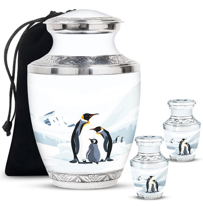 Penguin Theme Large Urn With 2 Keepsake Urn