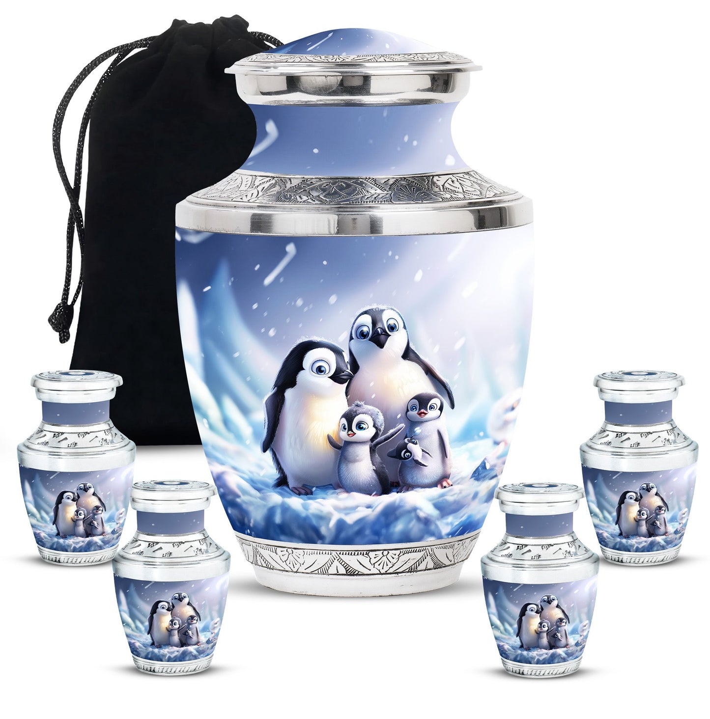 Penguin Theme Large Urn With 4 Keepsake Urn