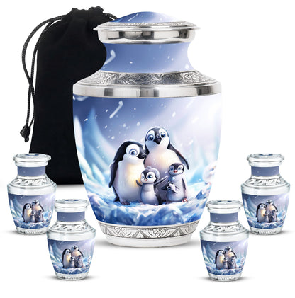 Penguin Theme Large Urn With 4 Keepsake Urn