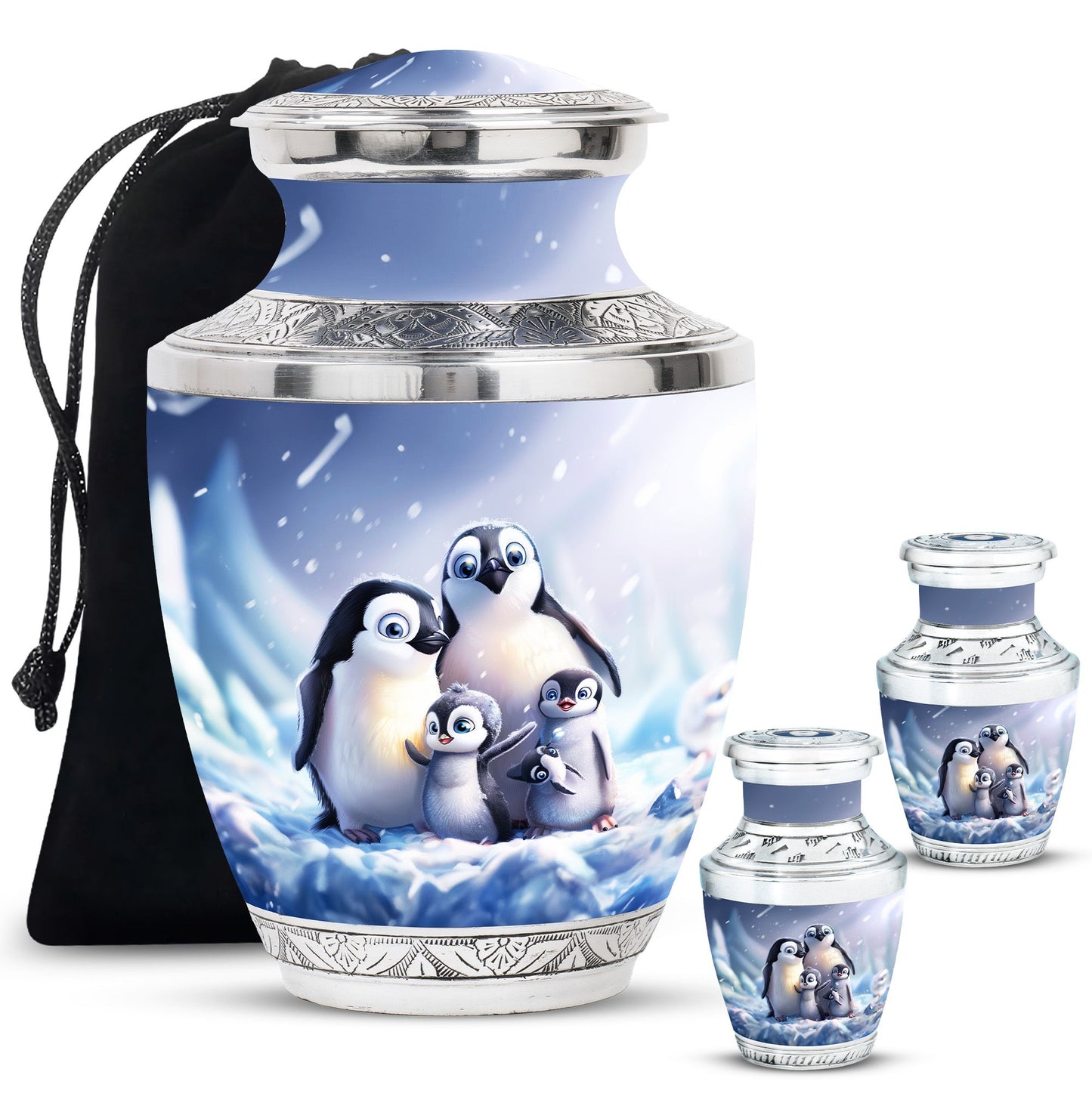 Penguin Theme Large Urn With 2 Keepsake Urn