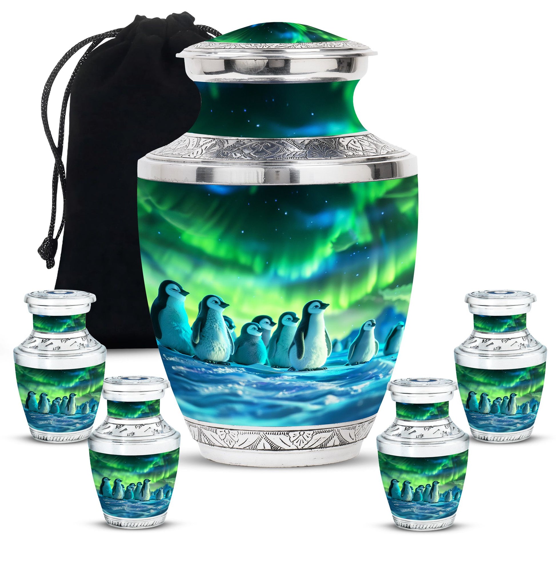 Penguin Theme Large Urn With 4 Keepsake Urn