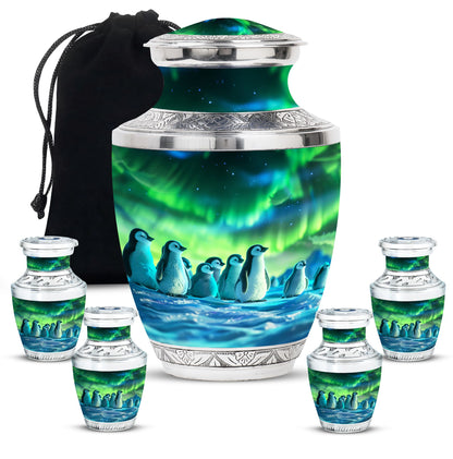 Penguin Theme Large Urn With 4 Keepsake Urn