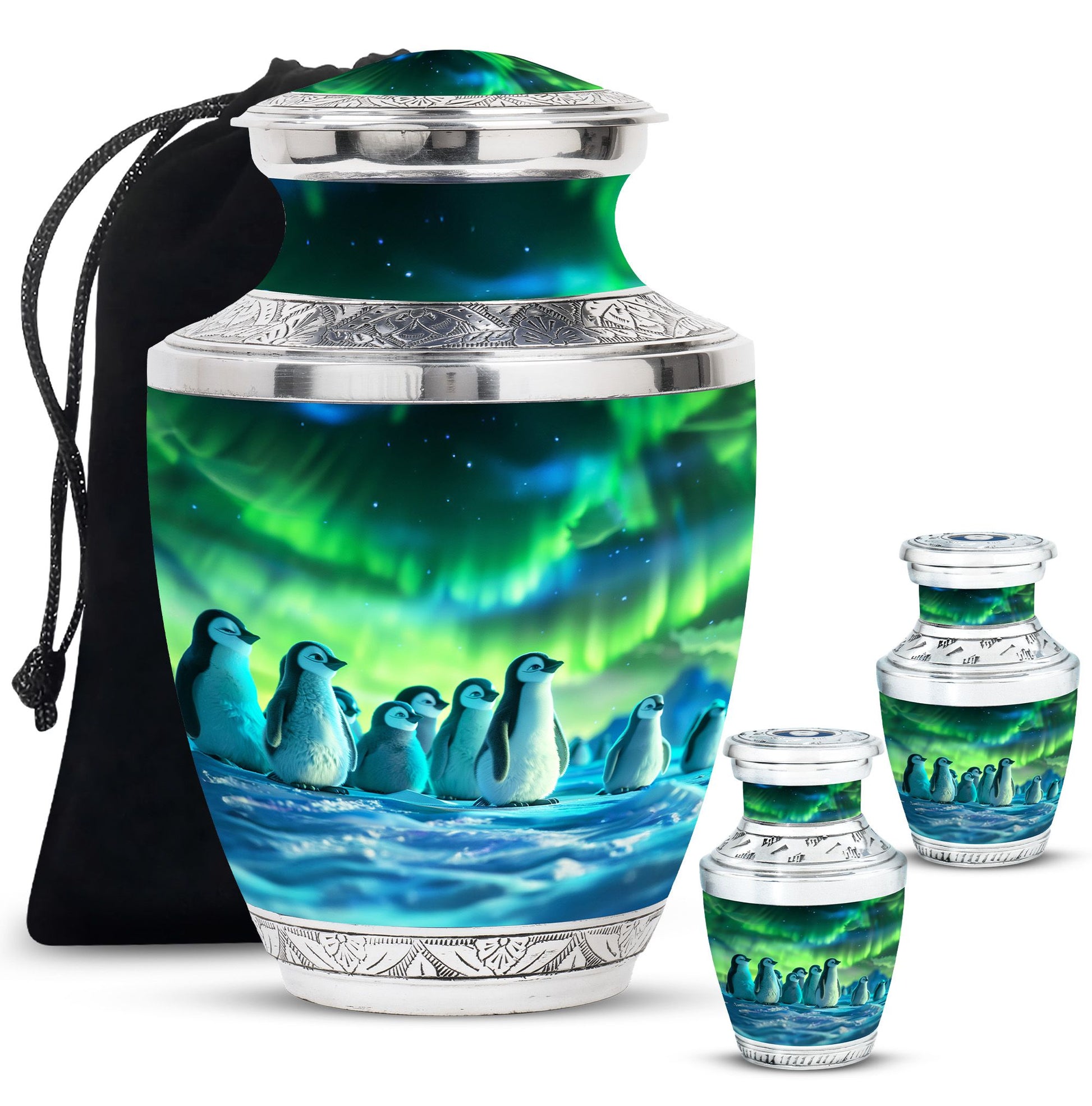 Penguin Theme Large Urn With 2 Keepsake Urn