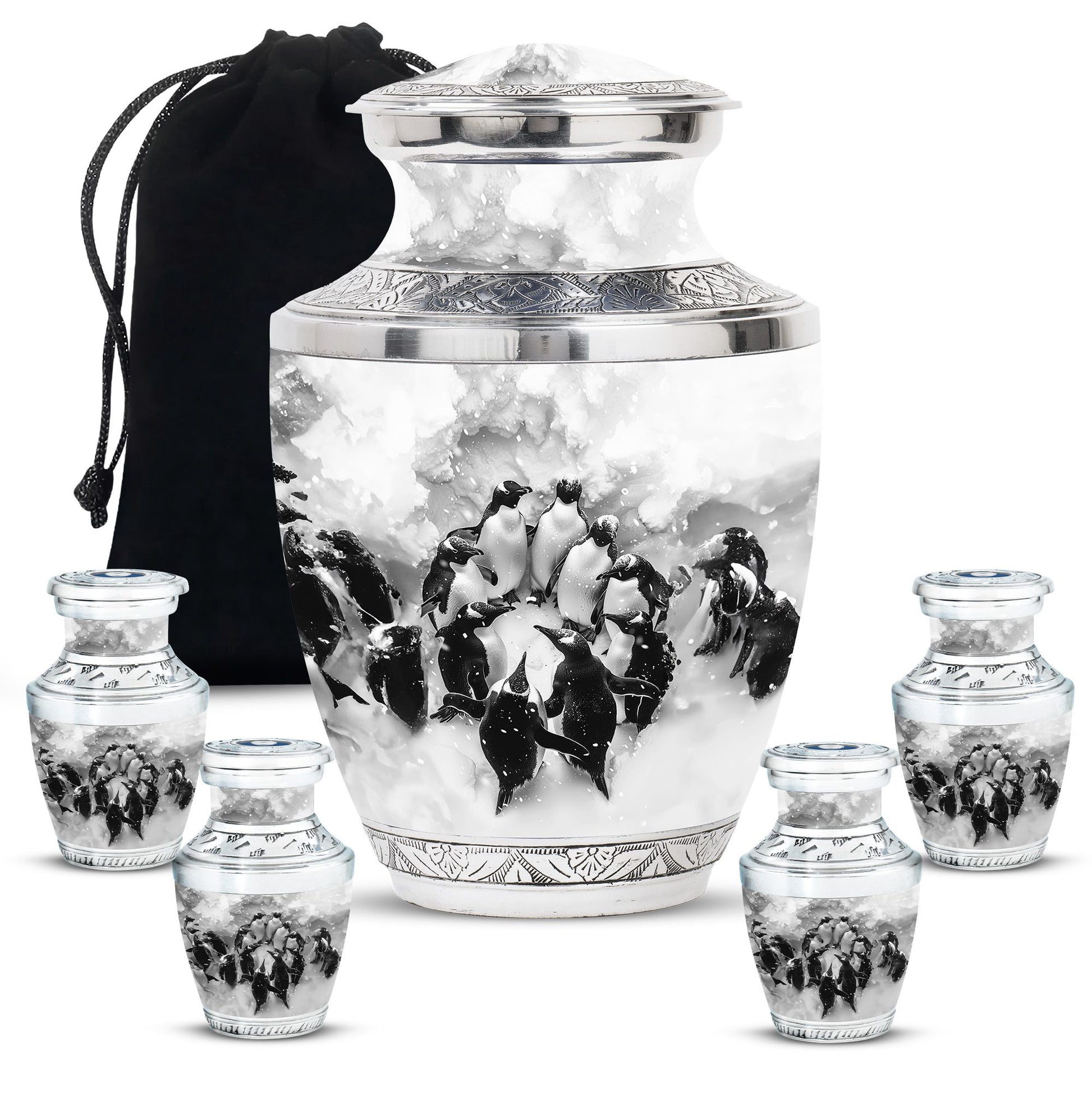 Penguin Theme Large Urn With 4 Keepsake Urn