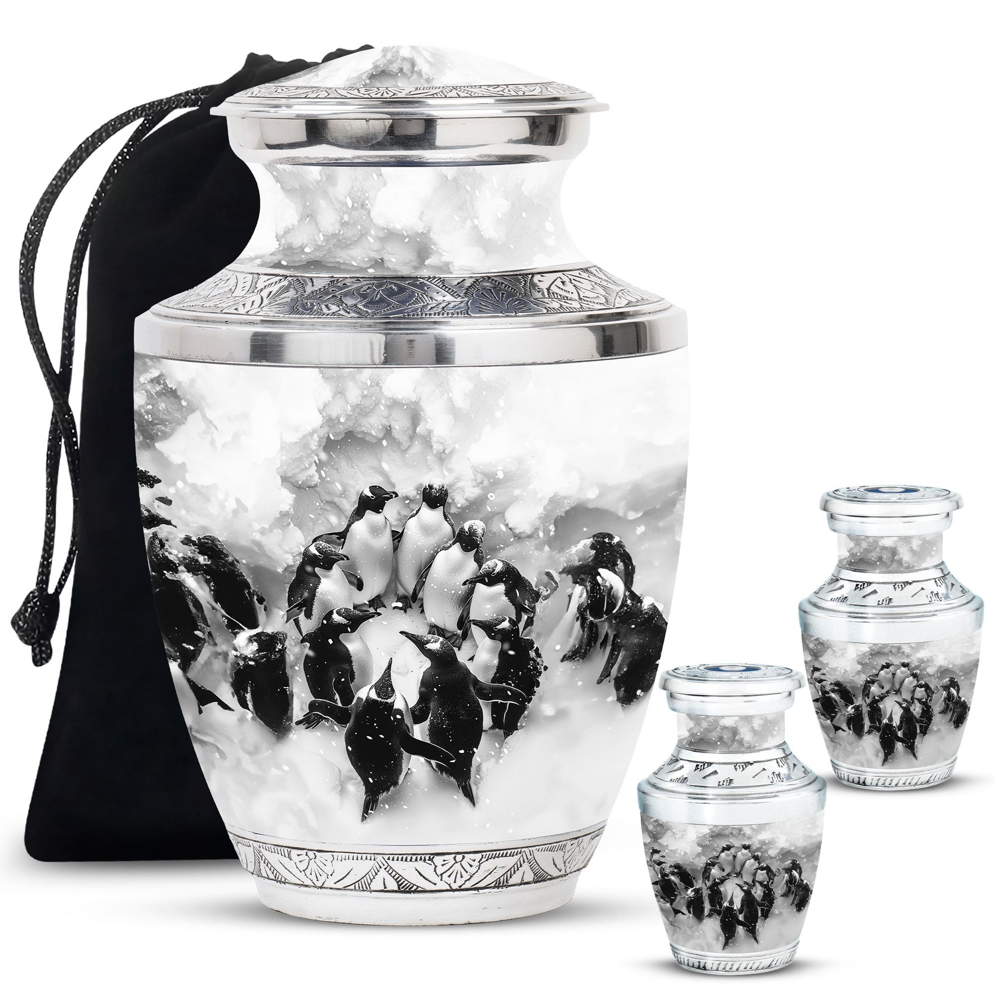 Penguin Theme Large Urn With 2 Keepsake Urn