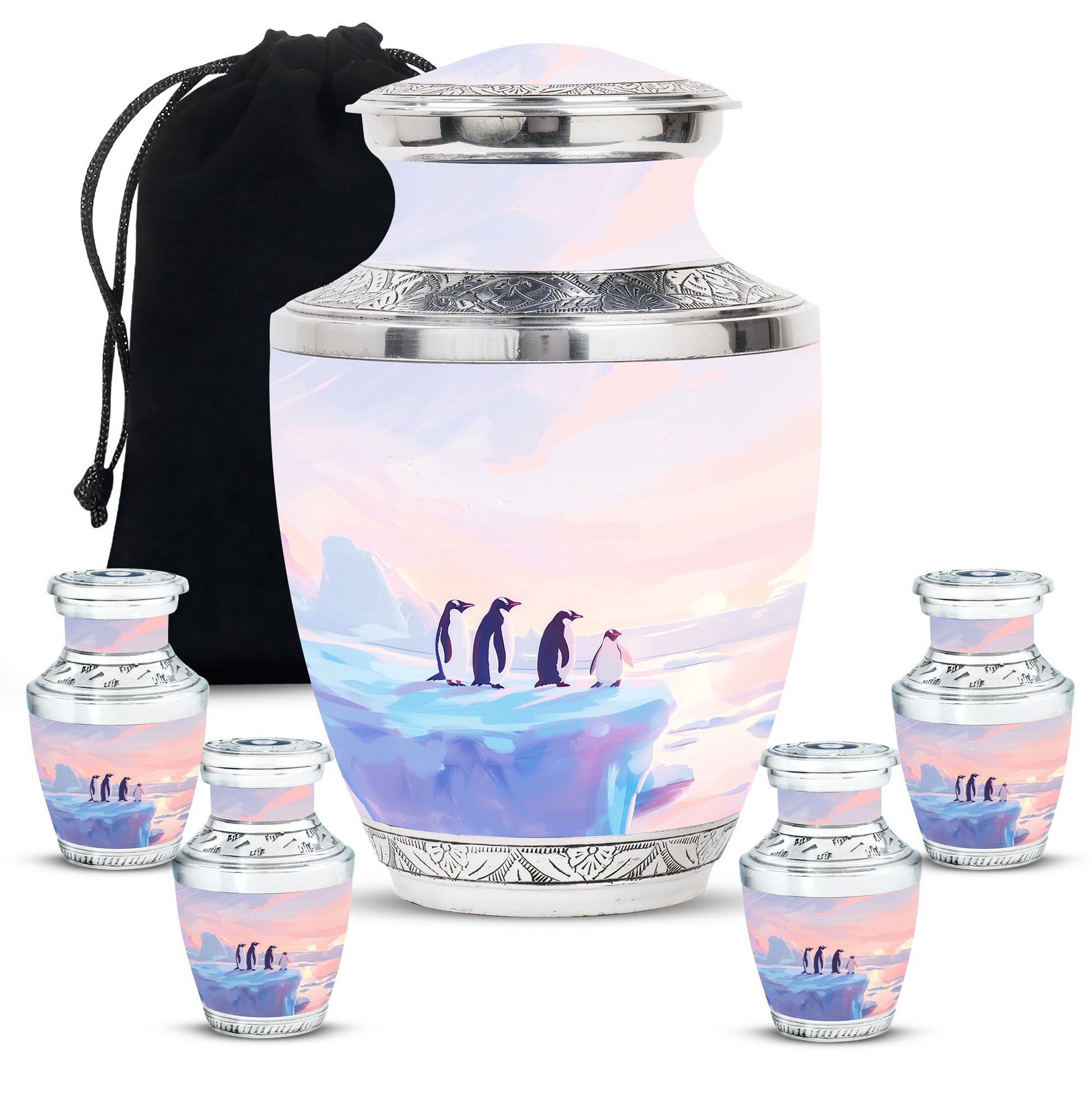 Penguin Theme Large Urn With 4 Keepsake Urn