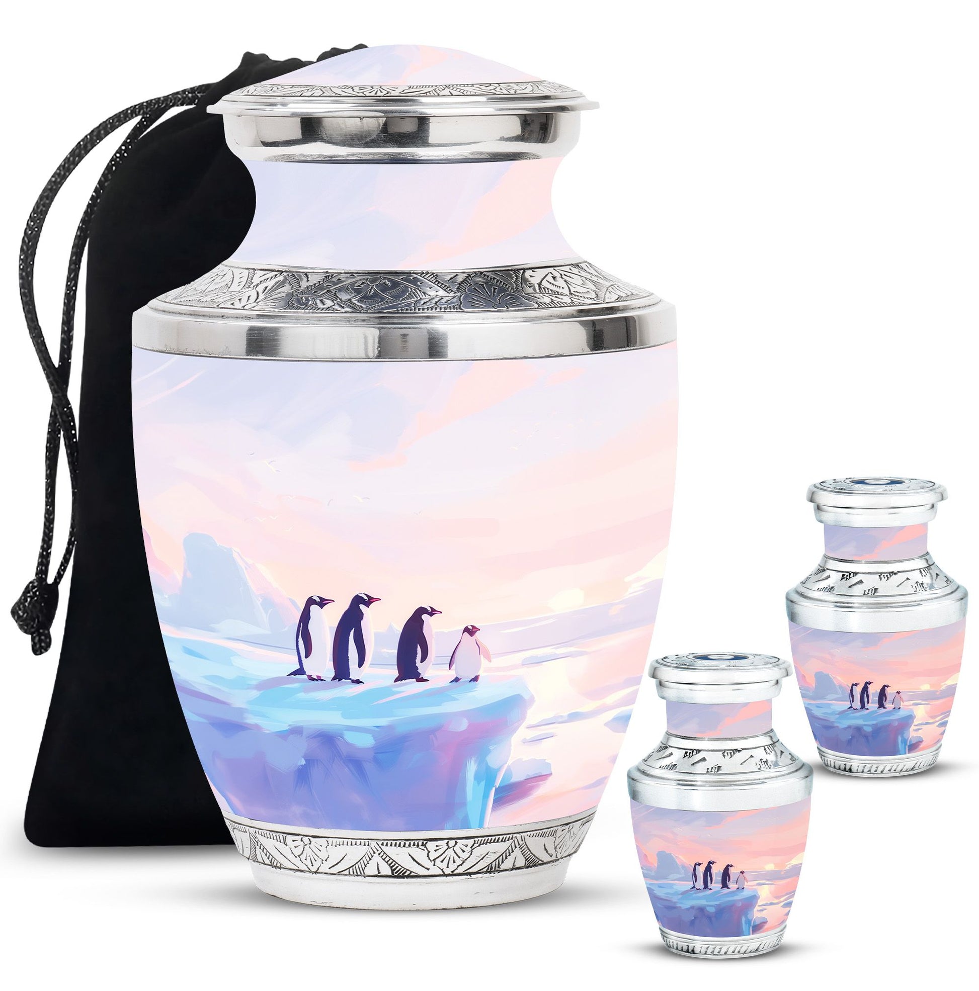 Penguin Theme Large Urn With 2 Keepsake Urn