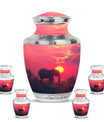 Elephant Theme Large Urn With 4 Keepsake Urn
