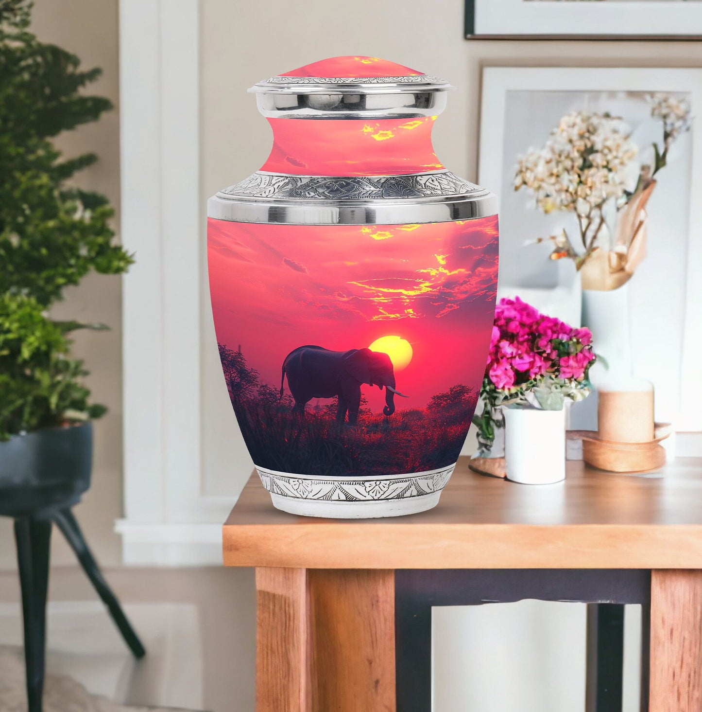 Elephant Theme Large Urn With 1 Keepsake Urn