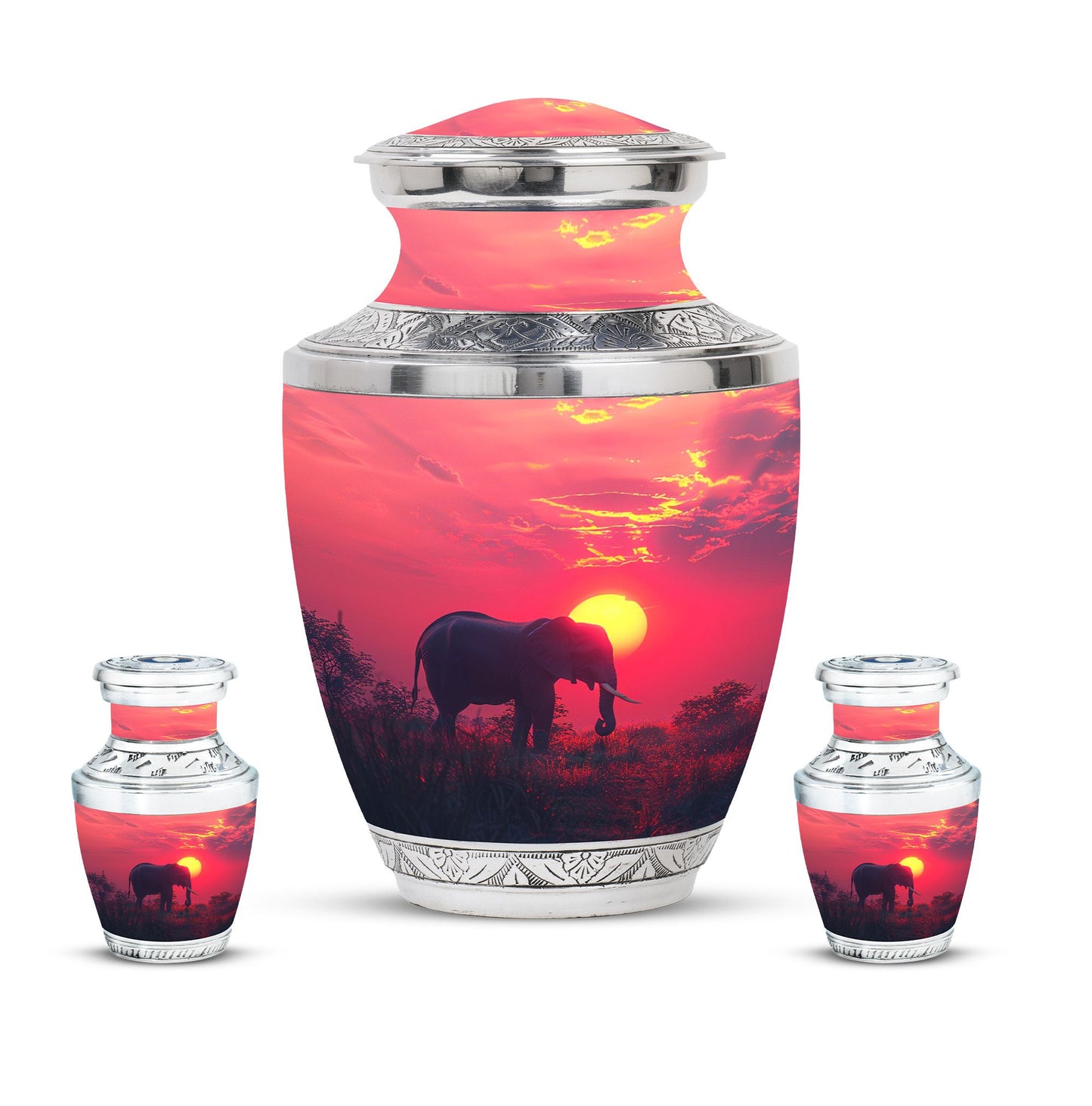 Elephant Theme Large Urn With 2 Keepsake Urn