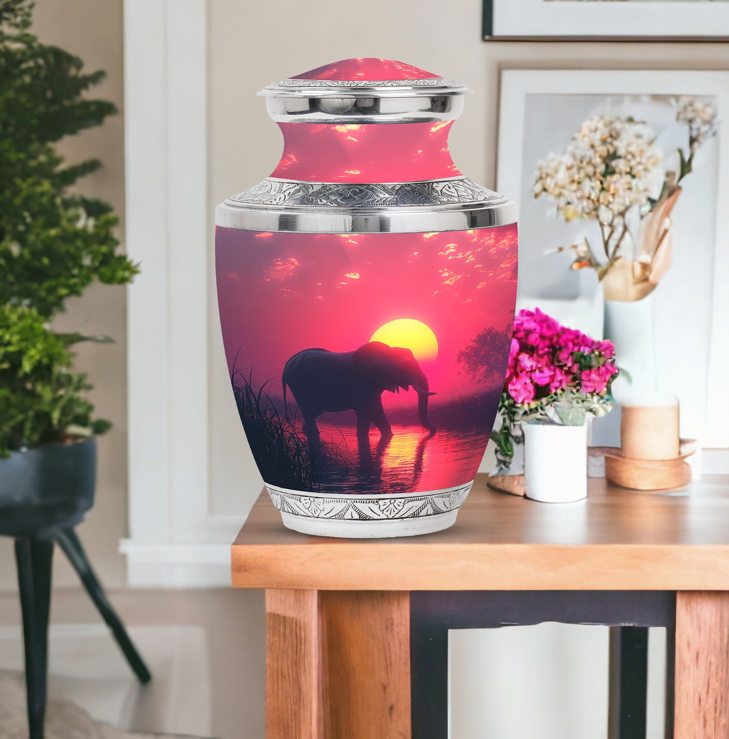 Elephant Theme Large Urn With 1 Keepsake Urn