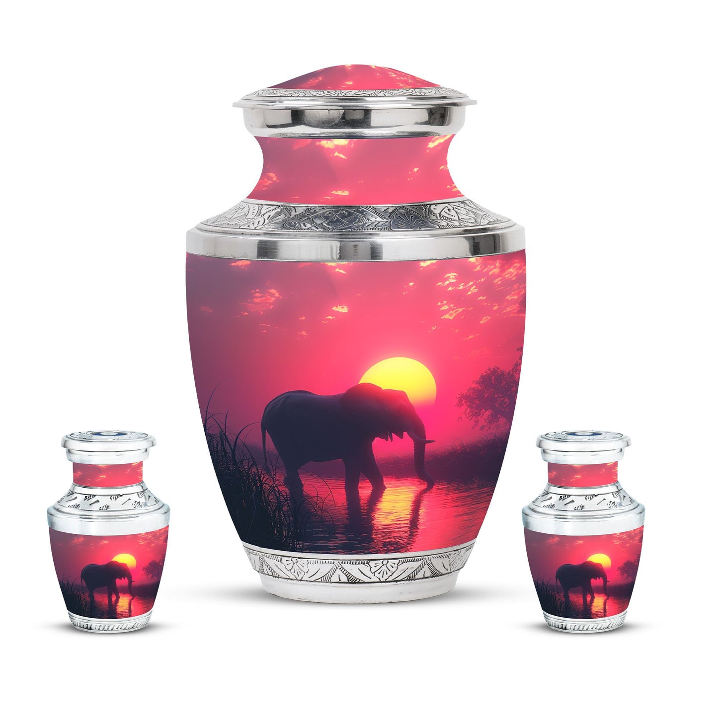 Elephant Theme Large Urn With 2 Keepsake Urn