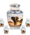 Elephant Theme Large Urn With 4 Keepsake Urn