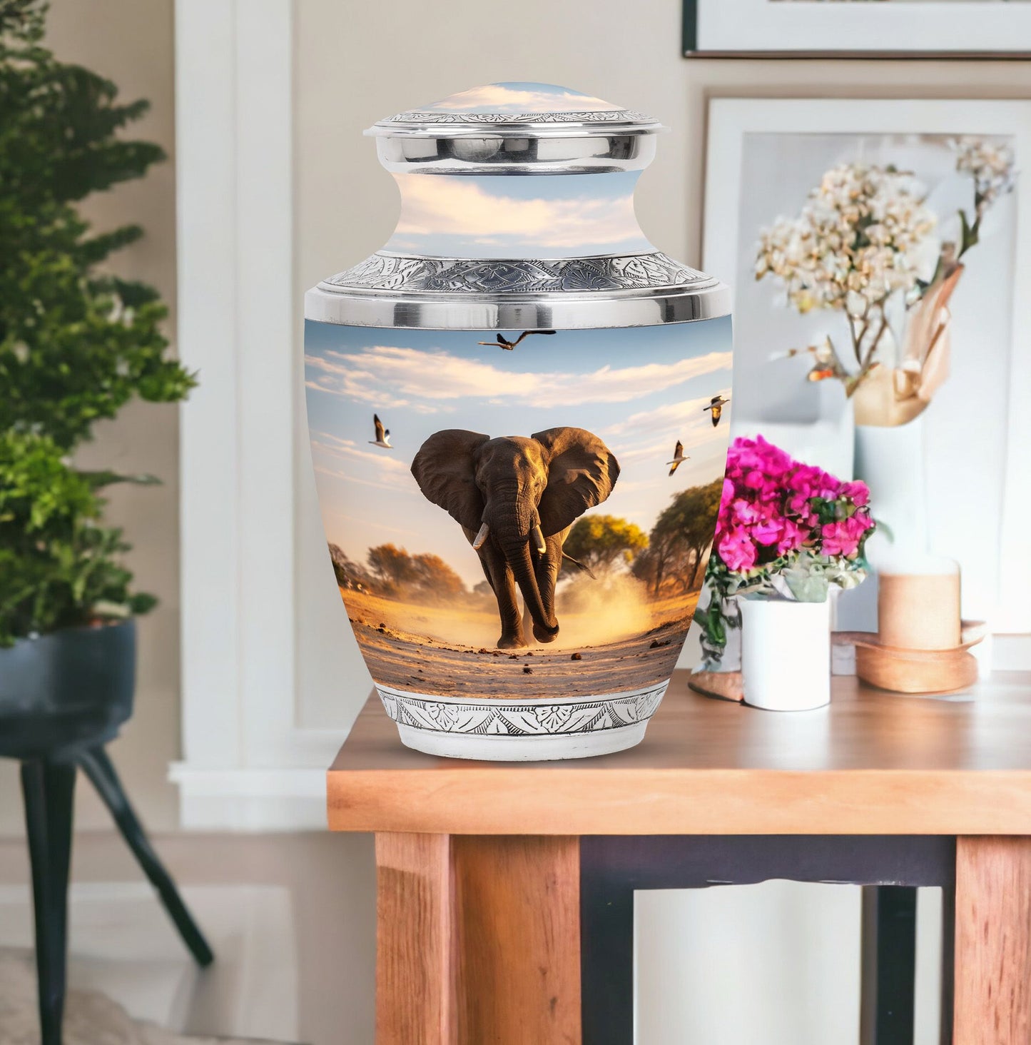 Elephant Theme Large Urn With 1 Keepsake Urn