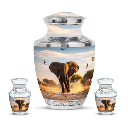 Elephant Theme Large Urn With 2 Keepsake Urn