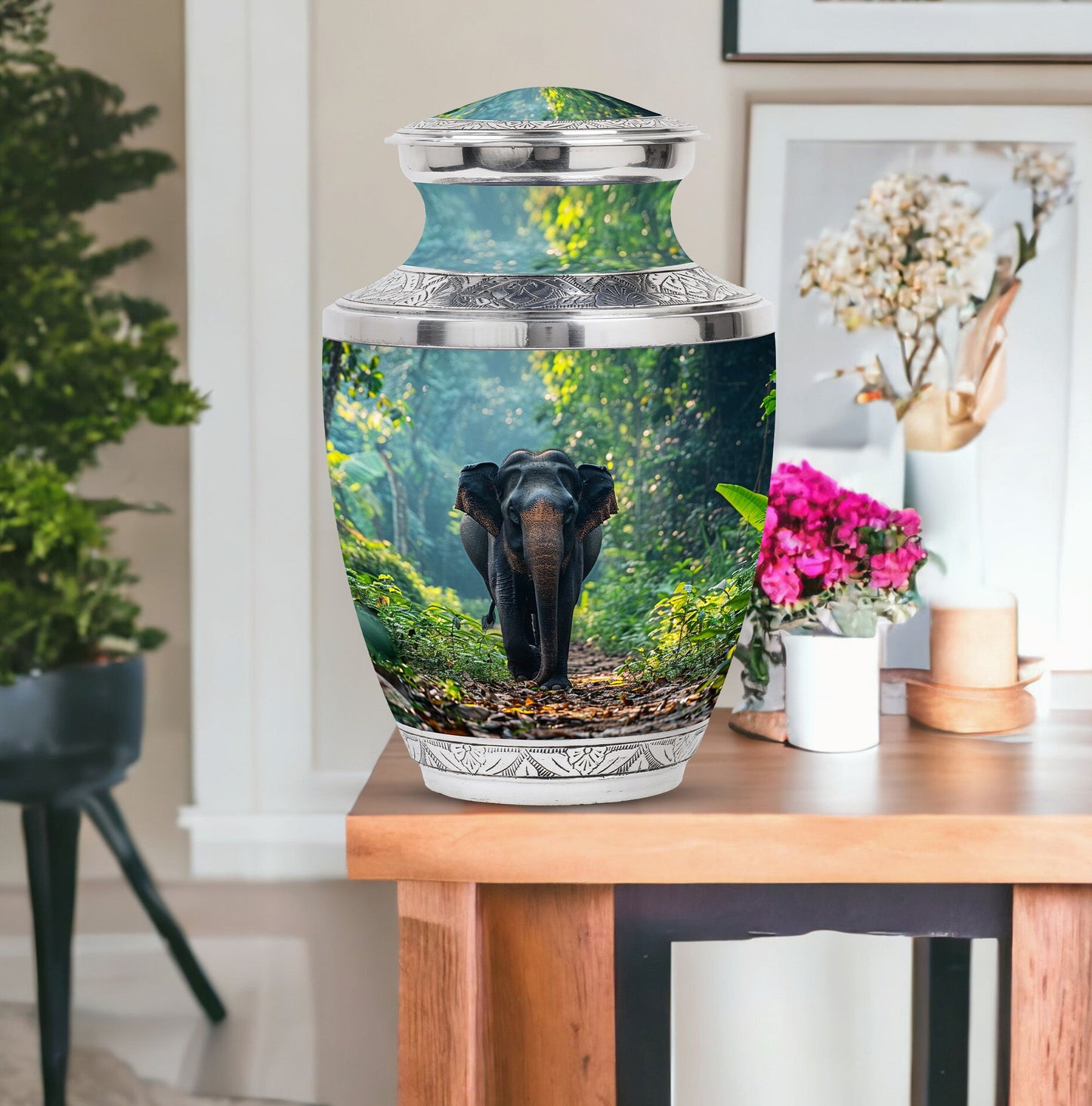 Elephant Theme Large Urn With 1 Keepsake Urn