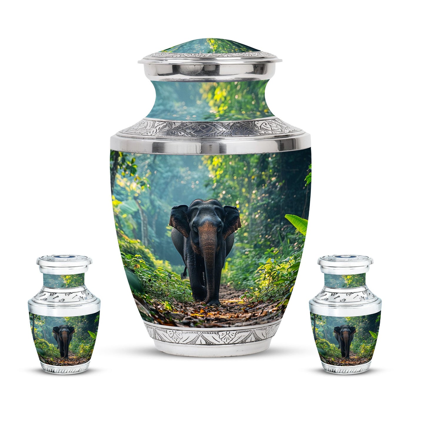 Elephant Theme Large Urn With 2 Keepsake Urn