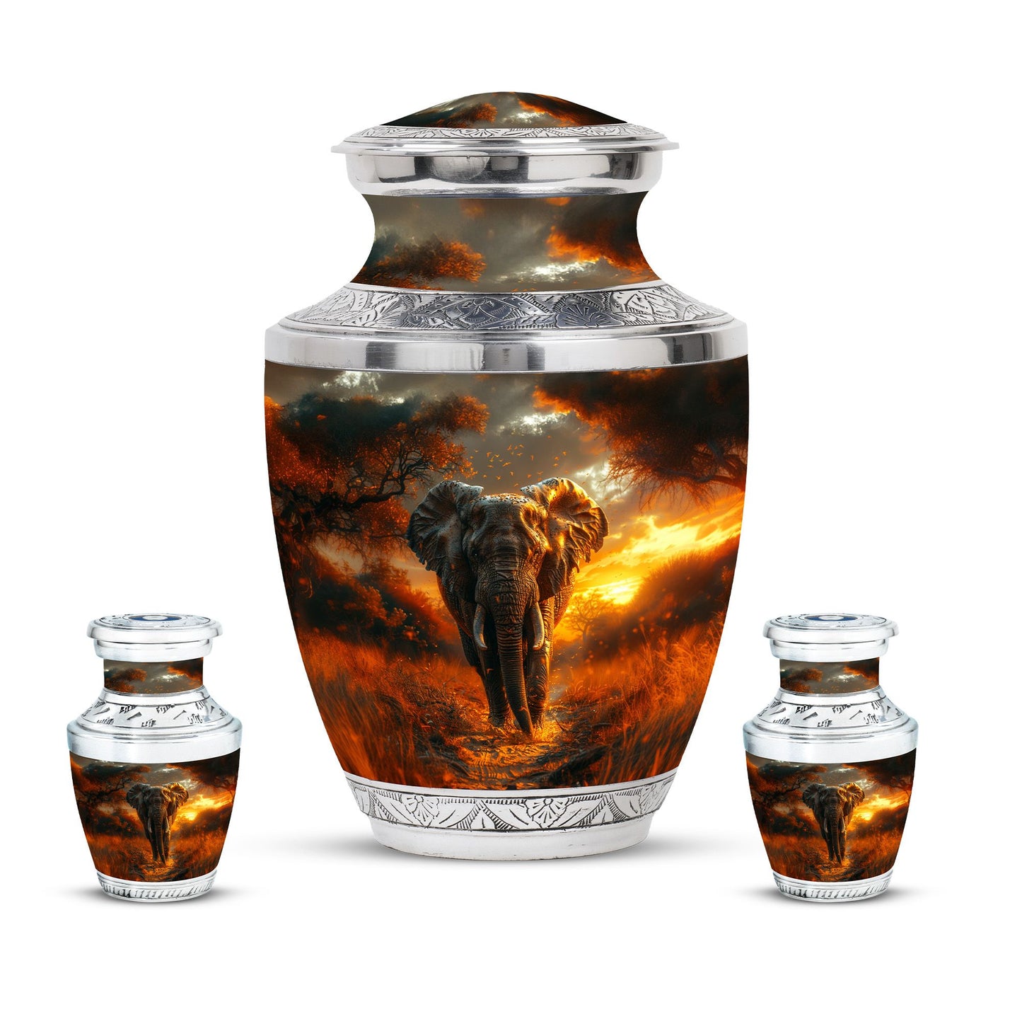 Elephant Theme Large Urn With 2 Keepsake Urn