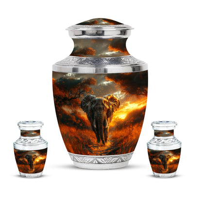Elephant Theme Large Urn With 2 Keepsake Urn