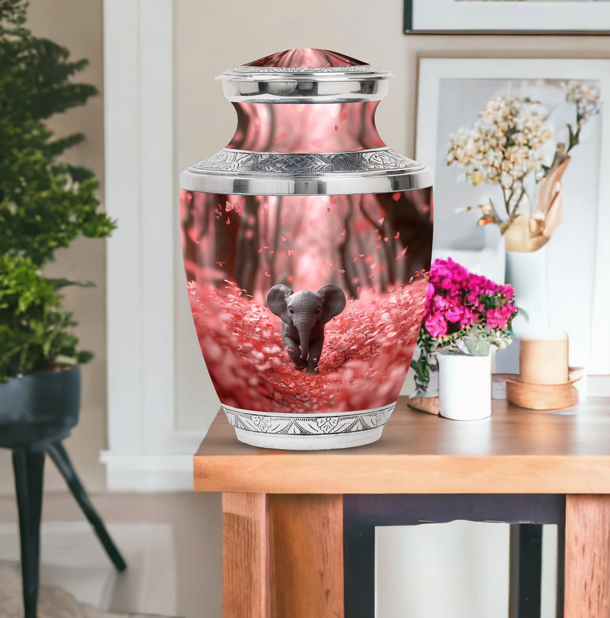 Elephant Theme Large Urn With 1 Keepsake Urn