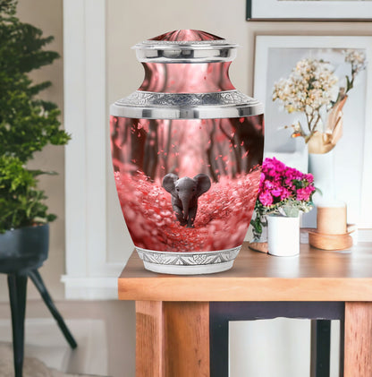 Elephant Theme Large Urn With 1 Keepsake Urn
