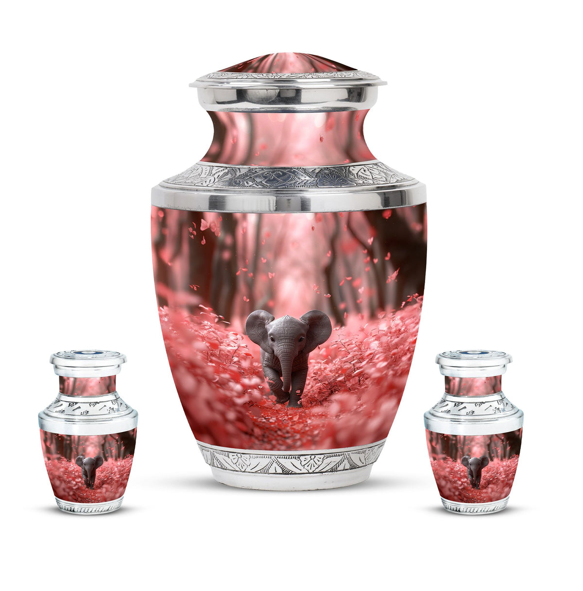 Elephant Theme Large Urn With 2 Keepsake Urn