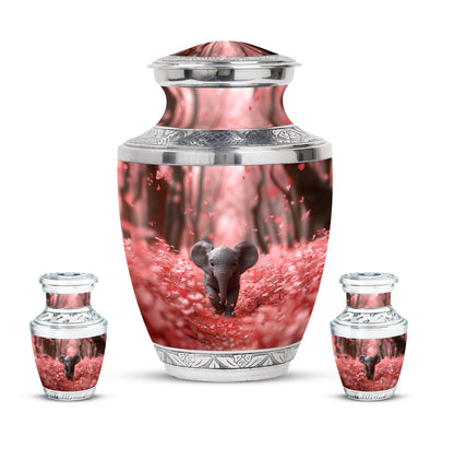 Elephant Theme Large Urn With 2 Keepsake Urn