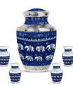 Elephant Family Theme Large Urn With 4 Keepsake Urn