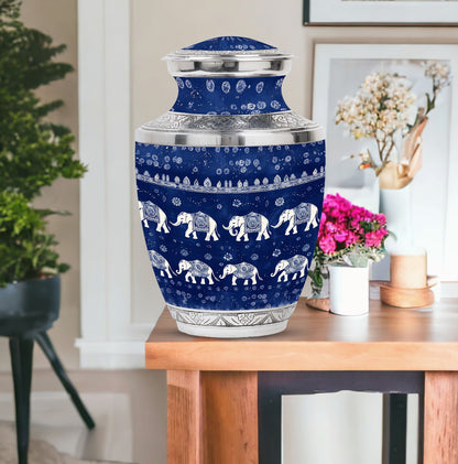 Elephant Family Theme Large Urn With 1 Keepsake Urn