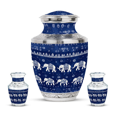Elephant Family Theme Large Urn With 2 Keepsake Urn