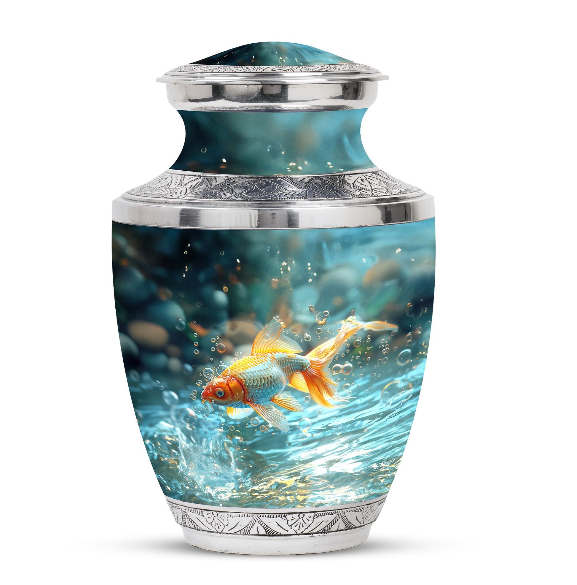 Gold Fish Theme Large Urn 10 Inch