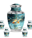Gold Fish Theme Large Urn With 4 Keepsake Urn