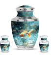 Gold Fish Theme Large Urn With 2 Keepsake Urn