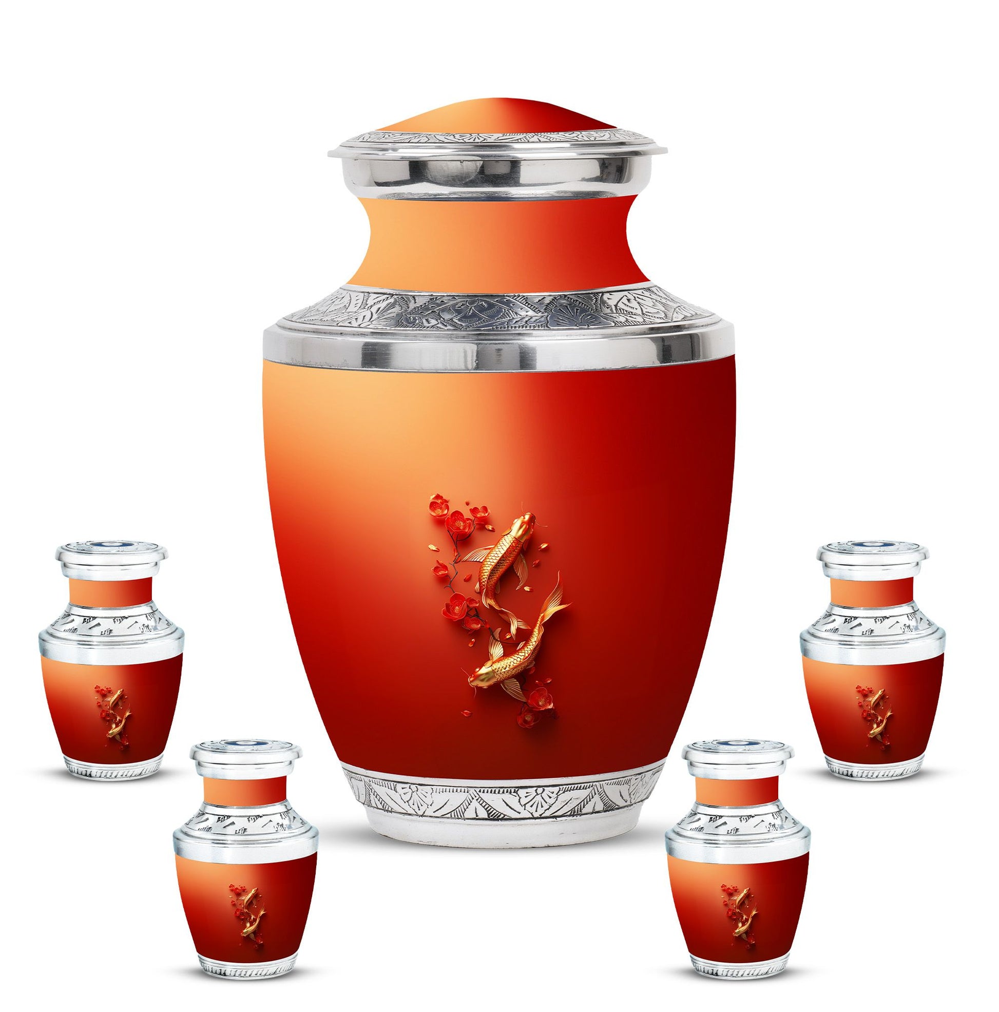 Gold Fish Theme Large Urn With 4 Keepsake Urn