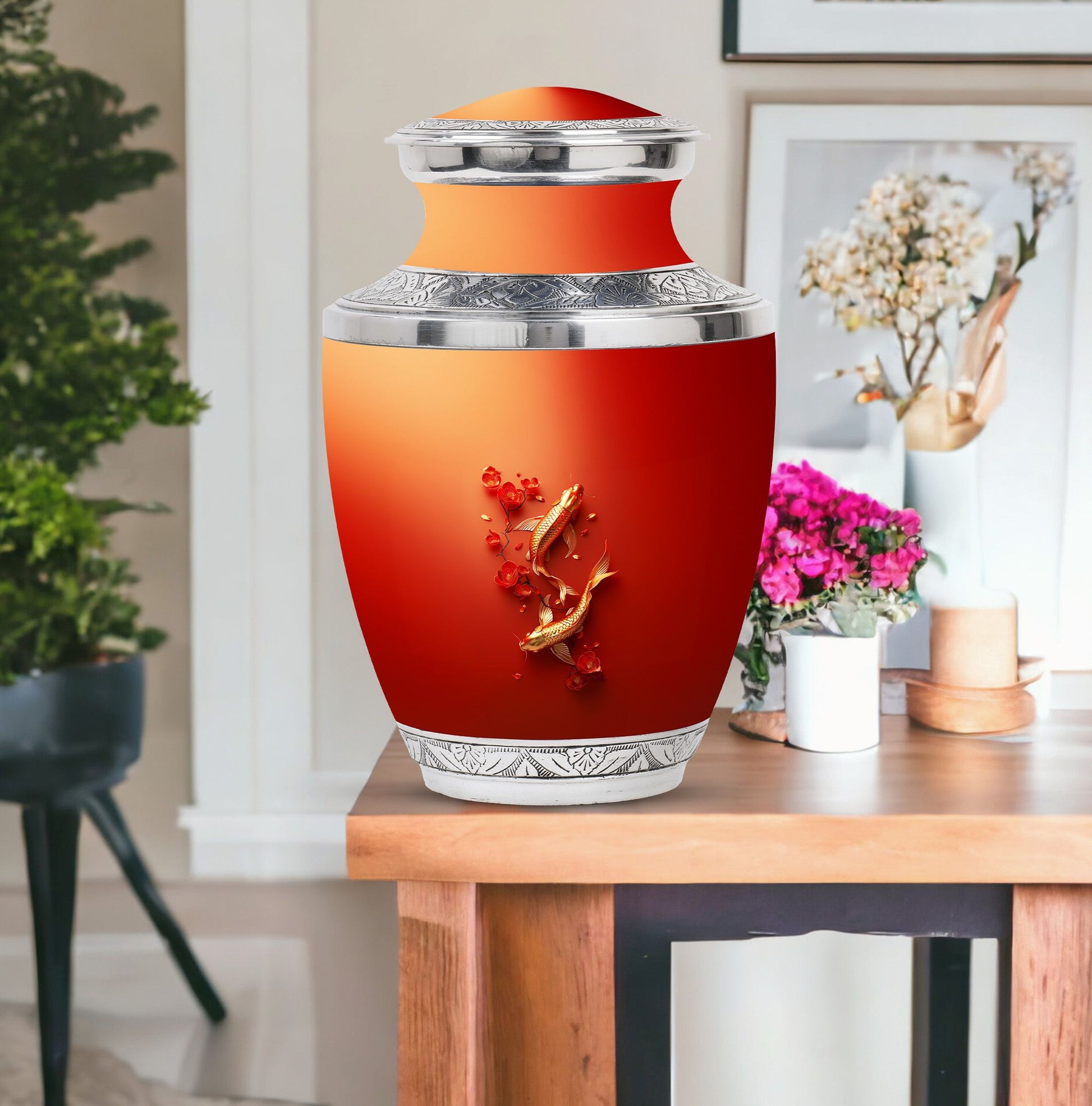 Gold Fish Theme Large Urn With 1 Keepsake Urn