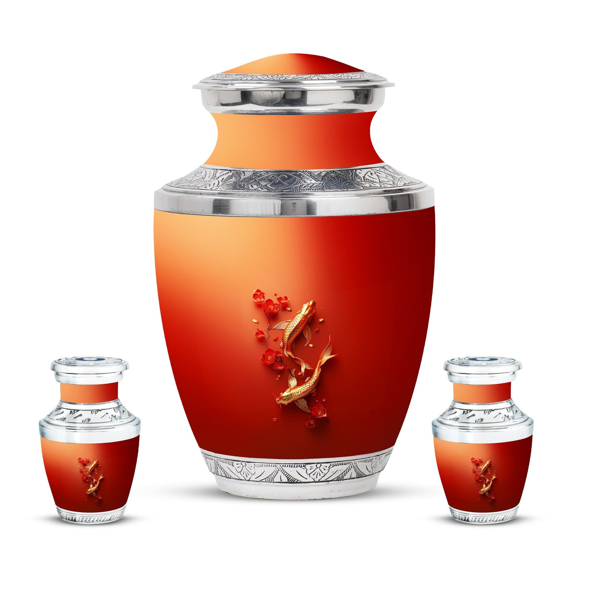 Gold Fish Theme Large Urn With 2 Keepsake Urn