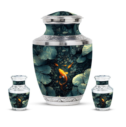 Gold Fish Theme Large Urn With 2 Keepsake Urn