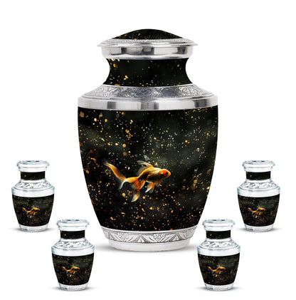 Gold Fish Theme Large Urn With 4 Keepsake Urn