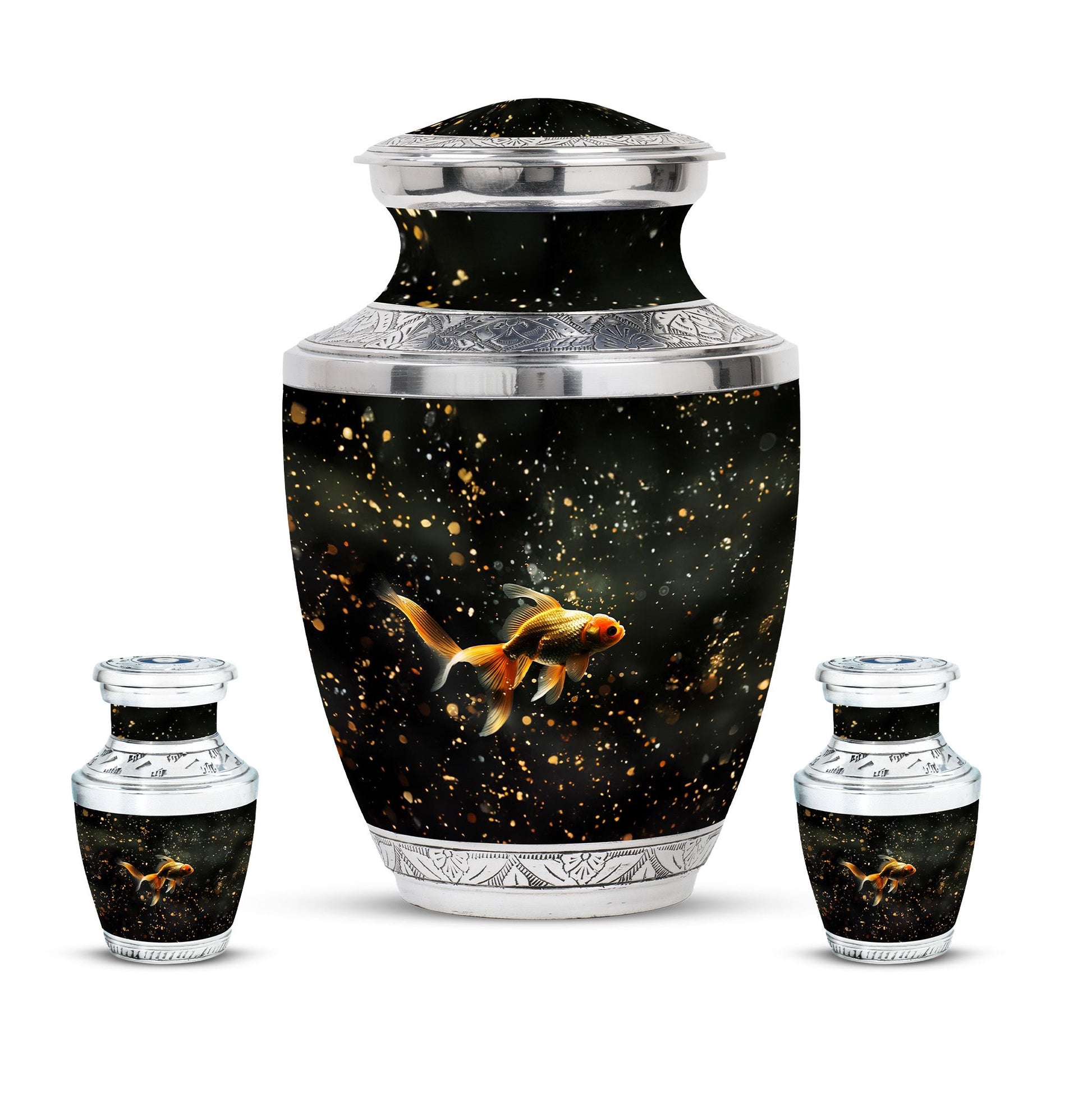 Gold Fish Theme Large Urn With 2 Keepsake Urn