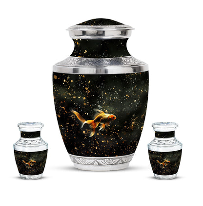 Gold Fish Theme Large Urn With 2 Keepsake Urn