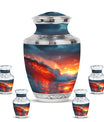Ocean Waves Theme Large Urn With 4 Keepsake Urn