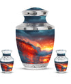 Ocean Waves Theme Large Urn With 2 Keepsake Urn
