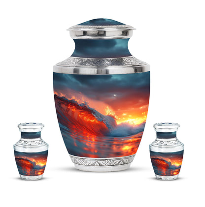Ocean Waves Theme Large Urn With 2 Keepsake Urn