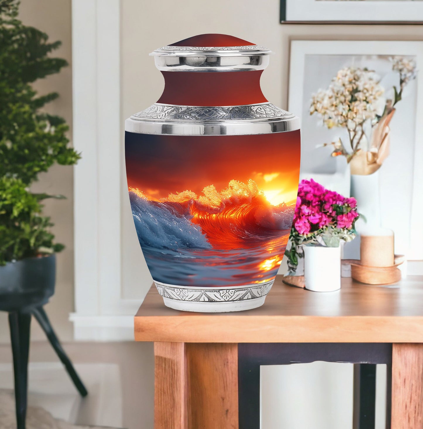 Ocean Waves Theme Large Urn With 1 Keepsake Urn