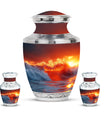 Ocean Waves Theme Large Urn With 2 Keepsake Urn