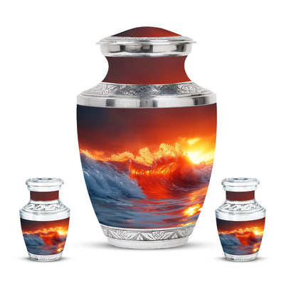 Ocean Waves Theme Large Urn With 2 Keepsake Urn