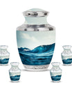 Ocean Waves Theme Large Urn With 4 Keepsake Urn