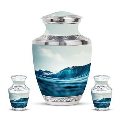 Ocean Waves Theme Large Urn With 2 Keepsake Urn