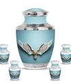 Wings Blue Theme Large Urn With 4 Keepsake Urn