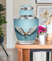 Wings Blue Theme Large Urn With 1 Keepsake Urn